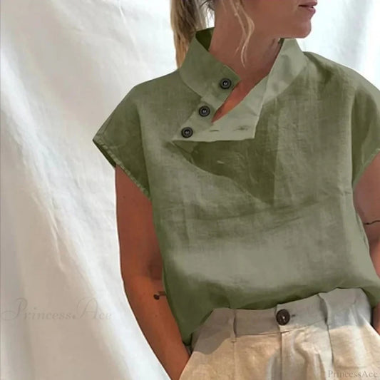 Cotton Loose White Blouse Summer Blouse Green / S blouse-250126
