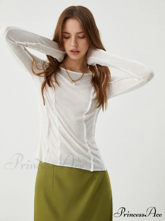 Cotton Pleated Graceful Long Sleeve Top White / S T-Shirts