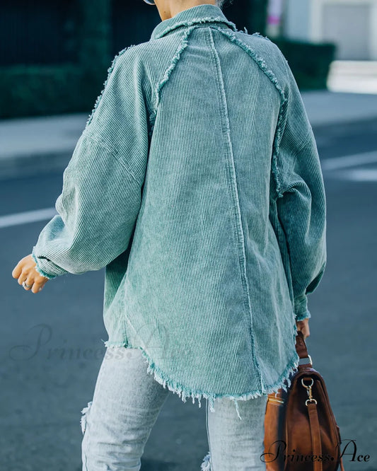 Cotton Pocketed Corduroy Shacket - Seafoam Coats-L