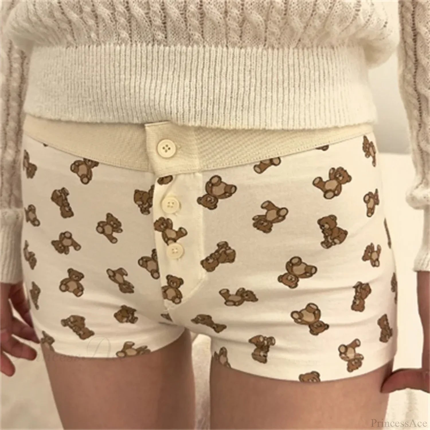 Cotton Print Button Sweatshort Ivory / S short-250223