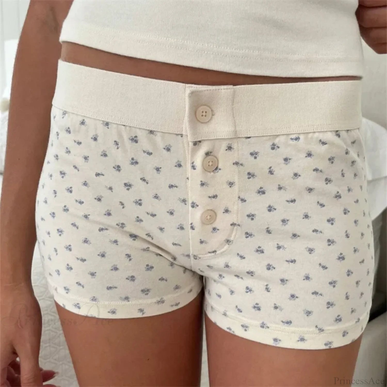 Cotton Print Button Sweatshort SKY BLUE / S short-250223