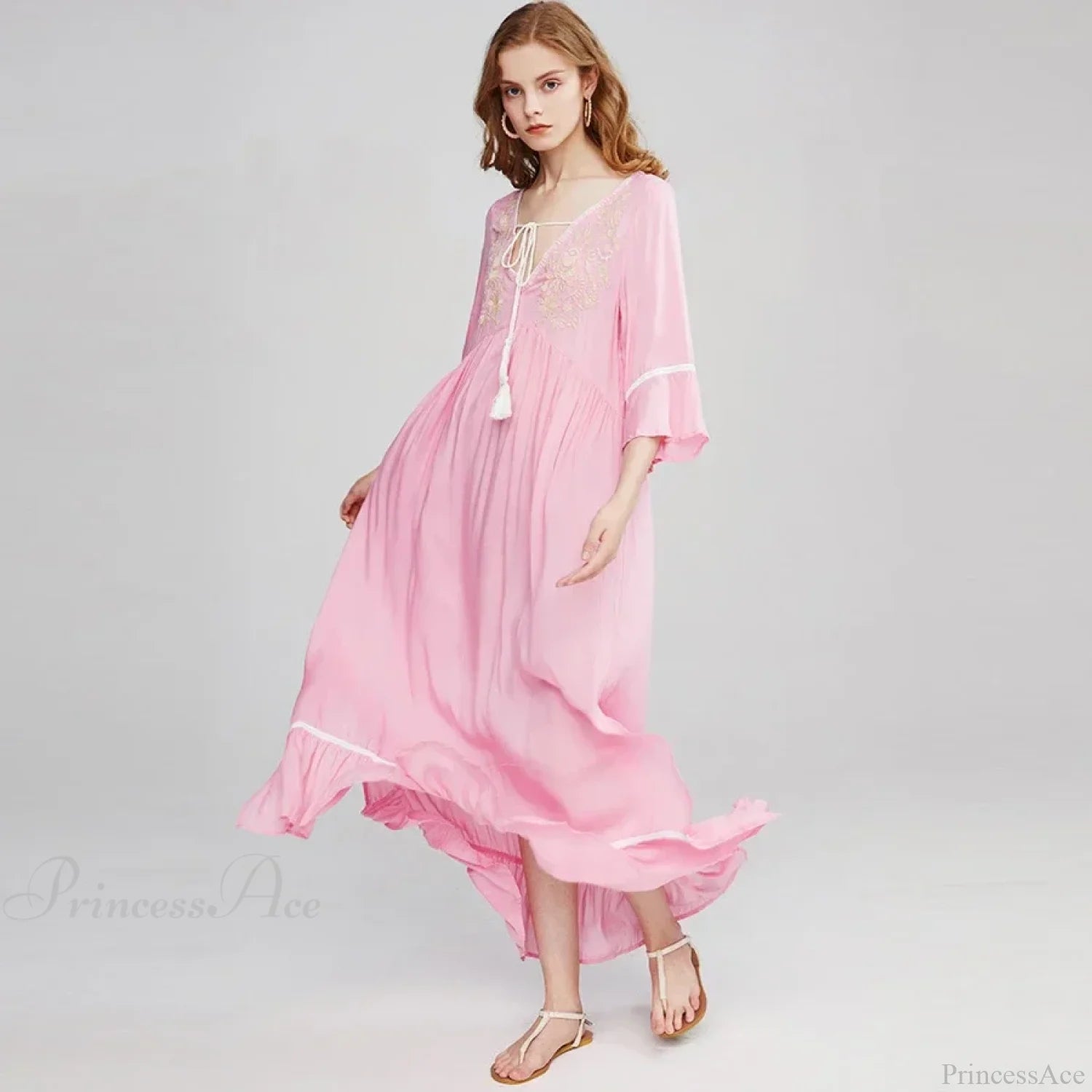 Cotton Rayon Boho Dress Pink / S bohodress-250126