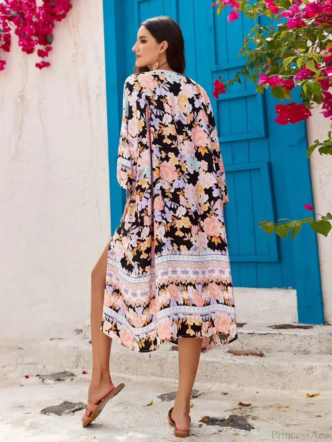 Cotton Rayon Floral Print Long Sleeve Boho Cover up bohocoverup-250126