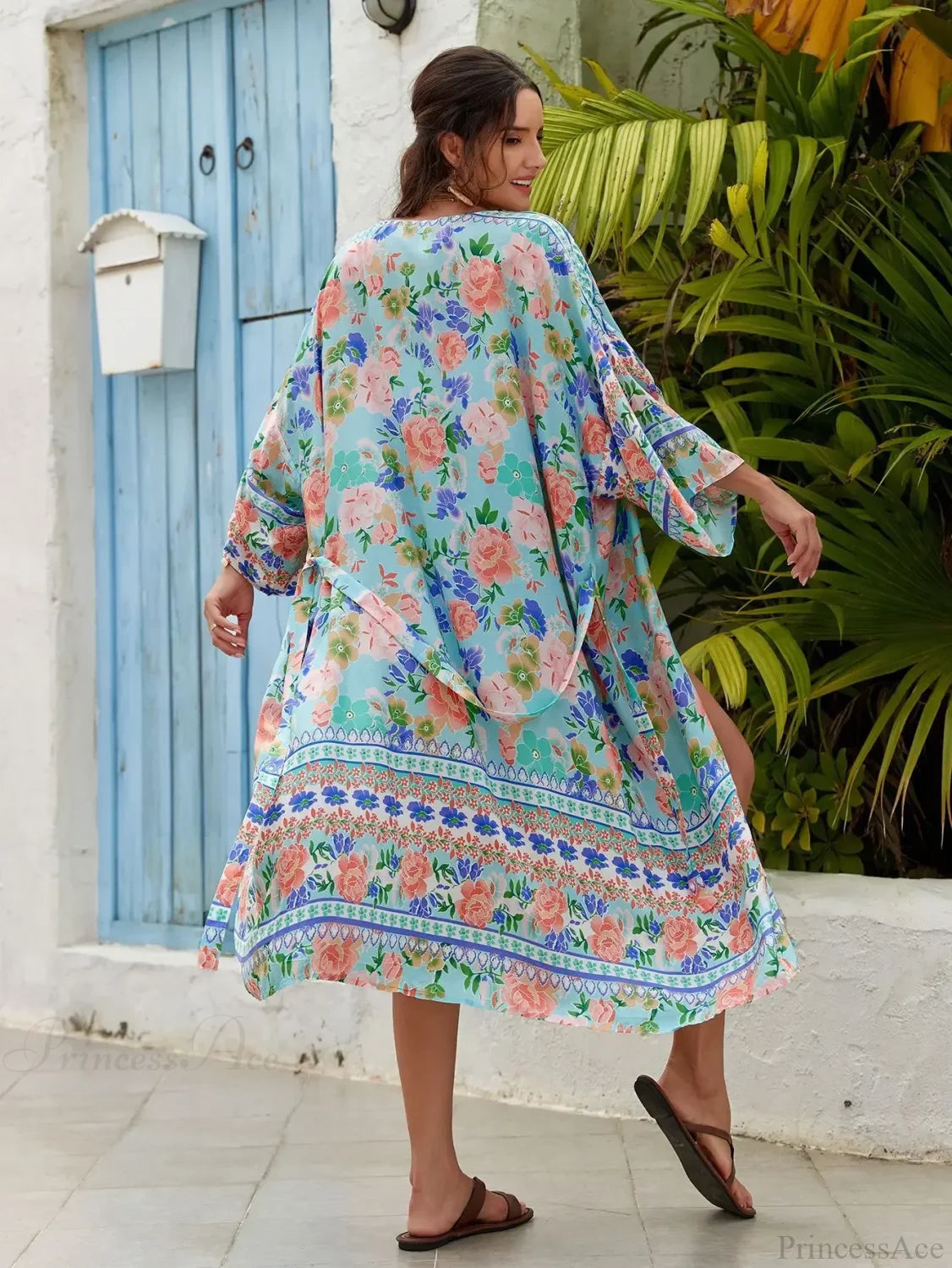 Cotton Rayon Floral Print Long Sleeve Boho Cover up bohocoverup-250126