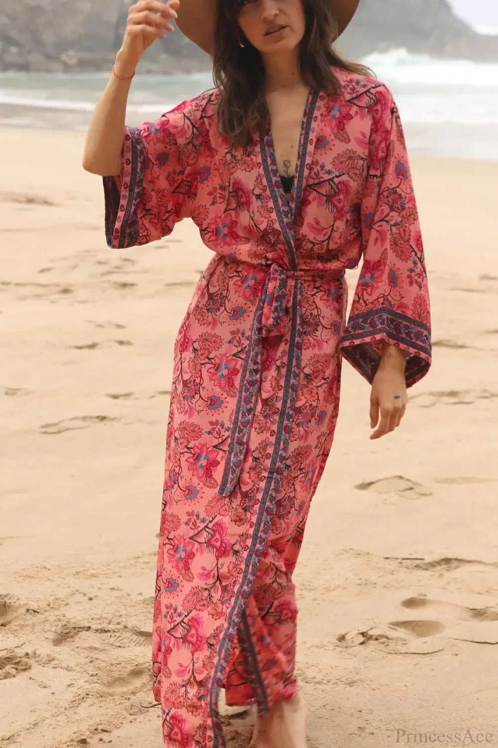 Cotton Rayon Kimono Boho Beach Cover up Loose Dress bohocoverup-250126