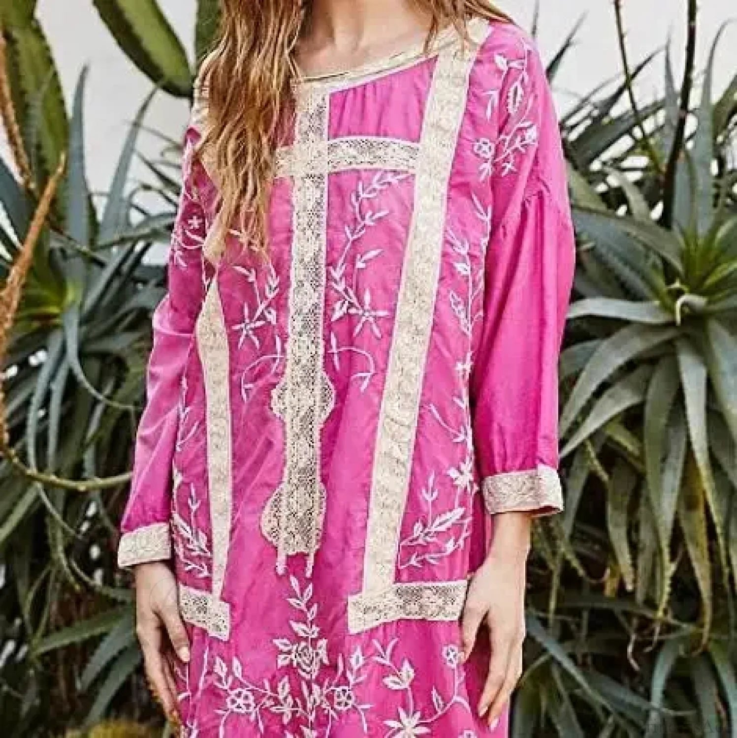 Cotton Rayon Long Sleeve Boho Dress bohodress-250126