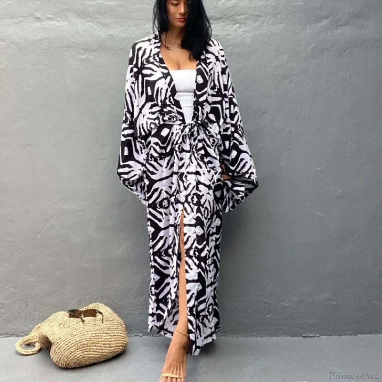 Cotton Rayon Printed Self Belted Maxi Boho Cover up MULTI / One Size bohocoverup-250126