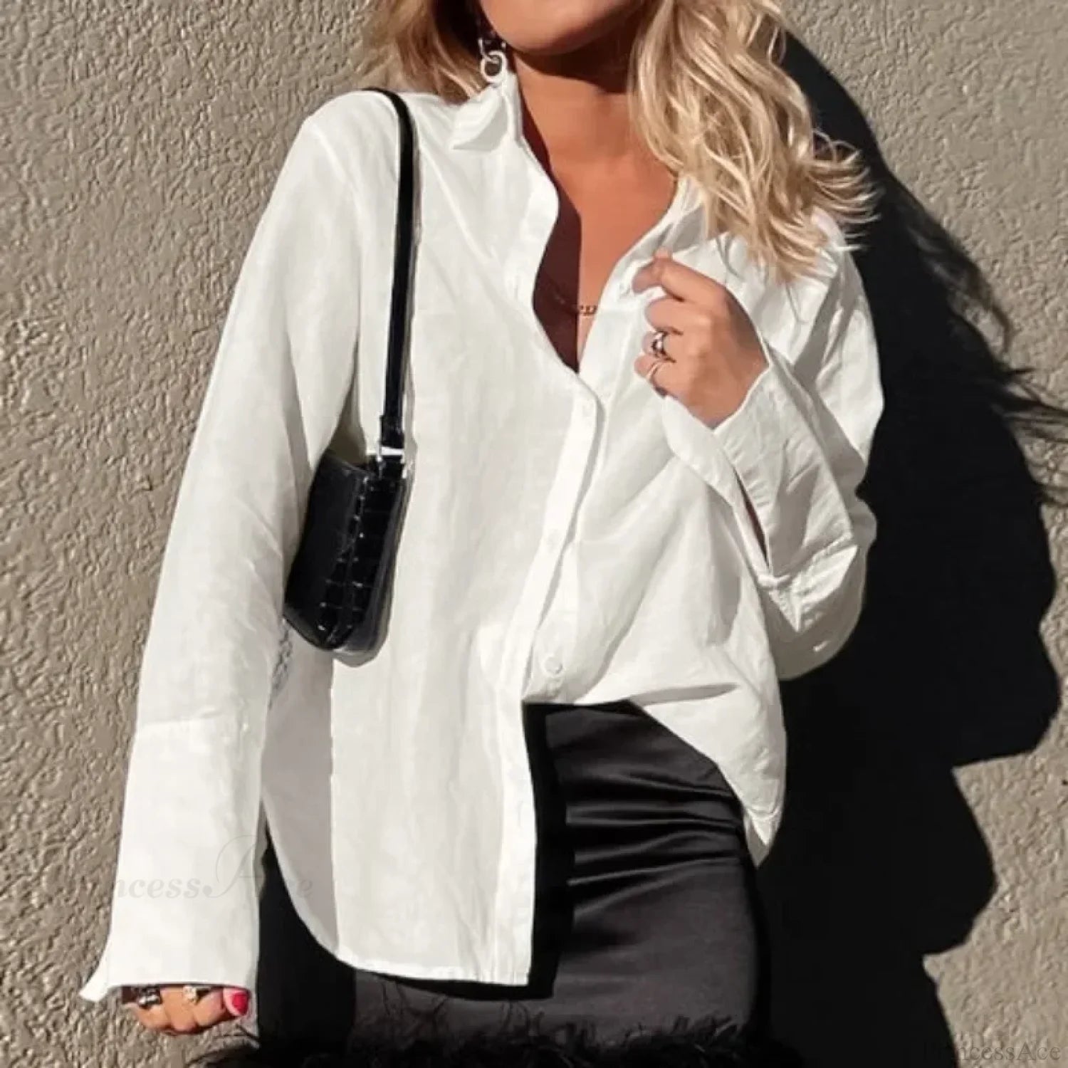 Cotton Solid Loose Casual Office Blouse blouse-250126