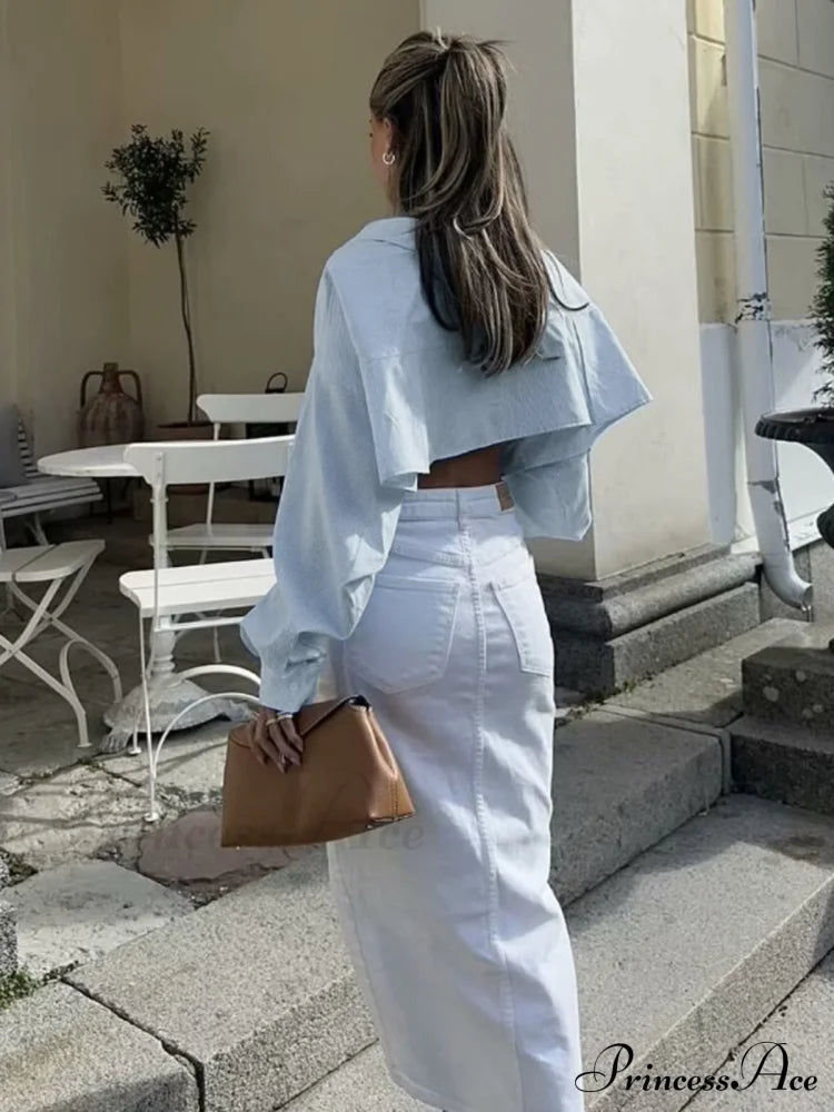 Cotton Striped Graceful Crop Shirt Shirts