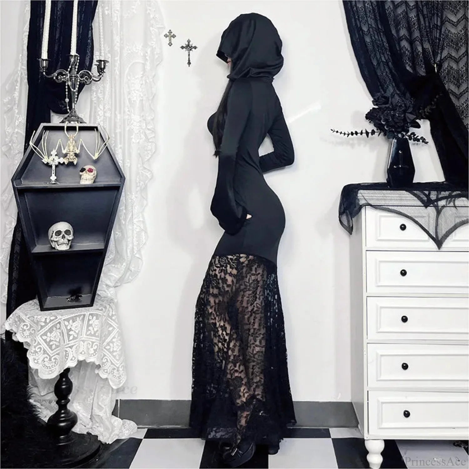 Covered Cross Empty Lace Full Dress