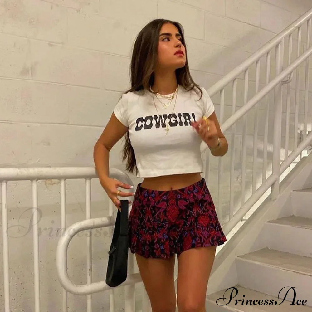 Cowgirl Print Casual Streetwear Short Sleeve Crop Top