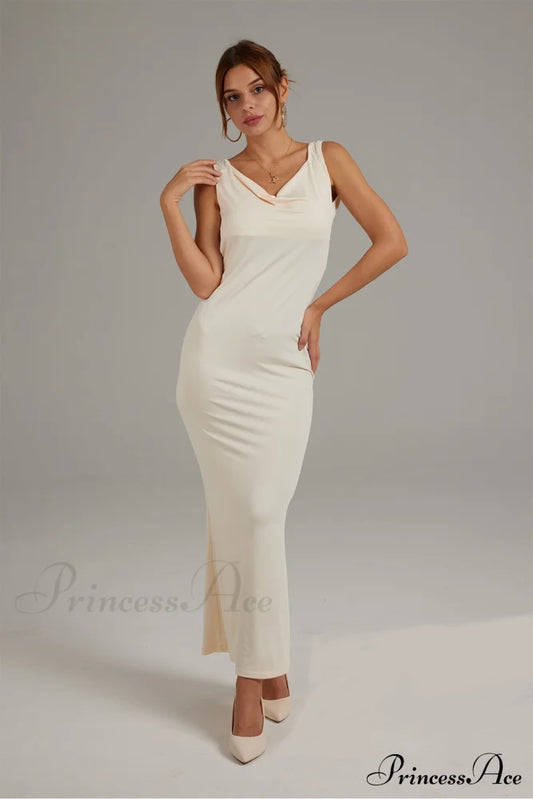 Cowl Neck Backless Pack Hip Dress In Solid Color Beige / M Maxi Dresses