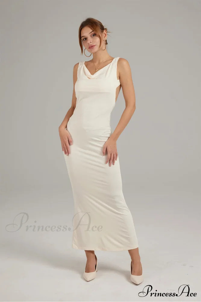 Cowl Neck Backless Pack Hip Dress In Solid Color Maxi Dresses