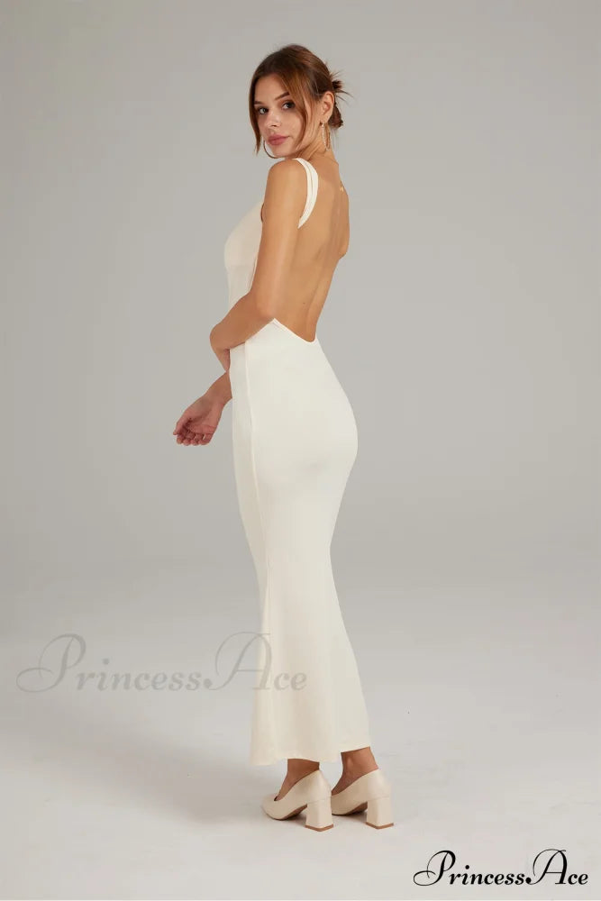 Cowl Neck Backless Pack Hip Dress In Solid Color Maxi Dresses