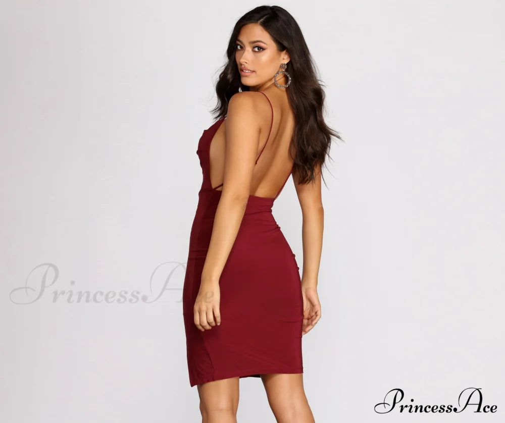 Cowl Neck Front Charming Slit Midi Dress Dressy Dresses