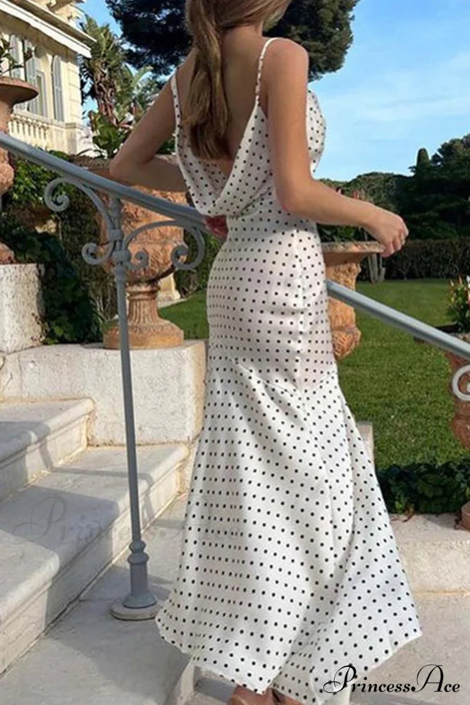 Cowl Neck Slit Dress With Polka Dots White / L Midi Dresses