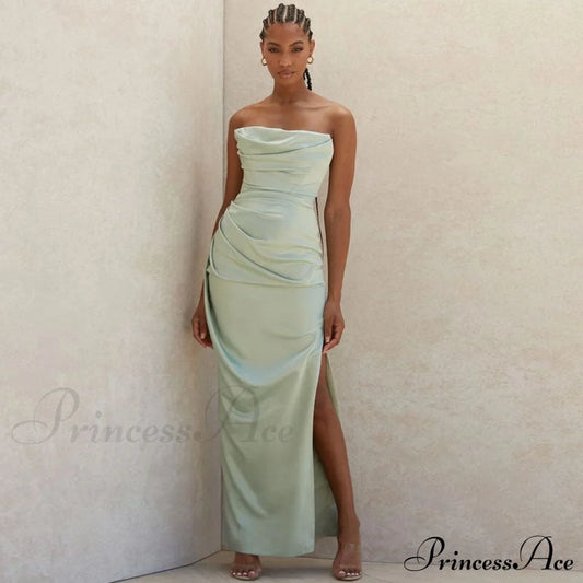 Cowl Neck Strapless Slit Modern Maxi Evening Dress - Black S / Green Formal Dresses