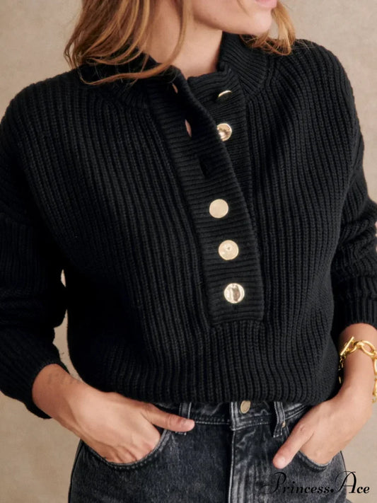 Cozy Warm Jacquard Long Sleeve Button Female Casual Christmas Sweater Black / S Sweaters-L