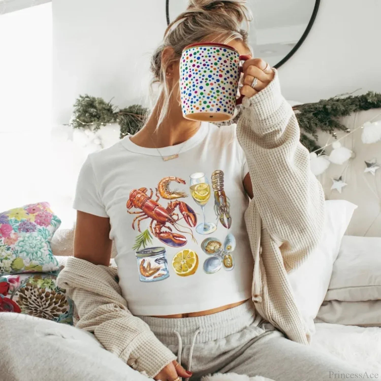 Cray Printed Gothic Crop Top T-shirt white3 / S t-shirt-250223