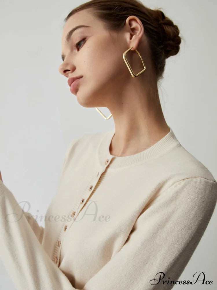 Cream Button Graceful Down Curved Cardigan Sweaters-L