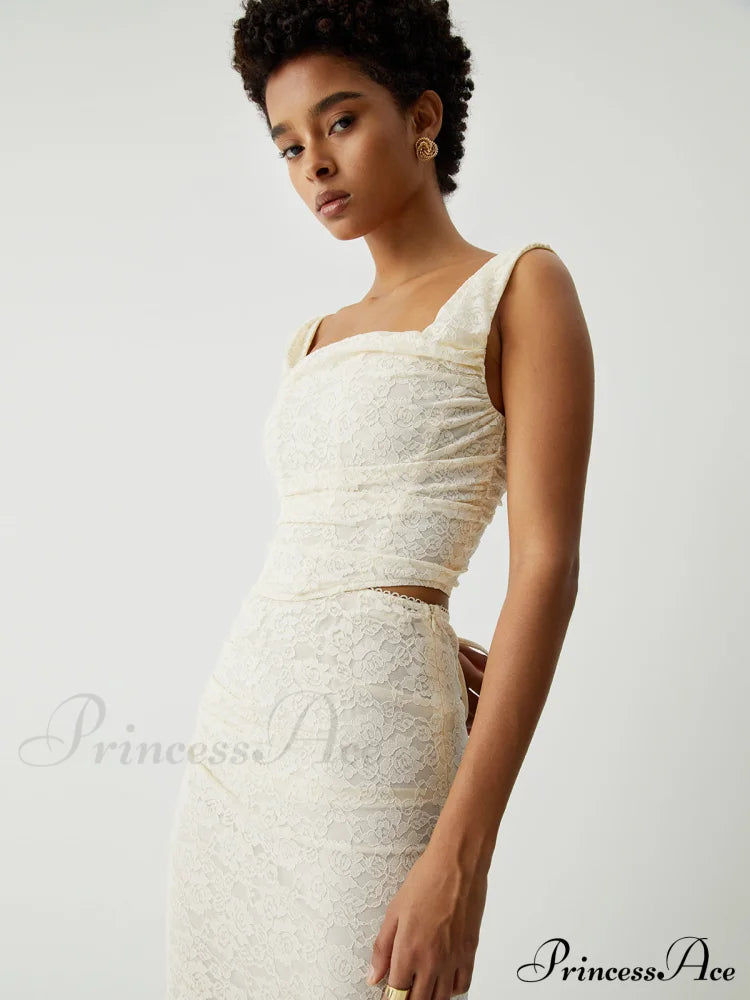 Cream Floral Lace Tie Modern Back Crop Corset Top Tank Tops & Camis