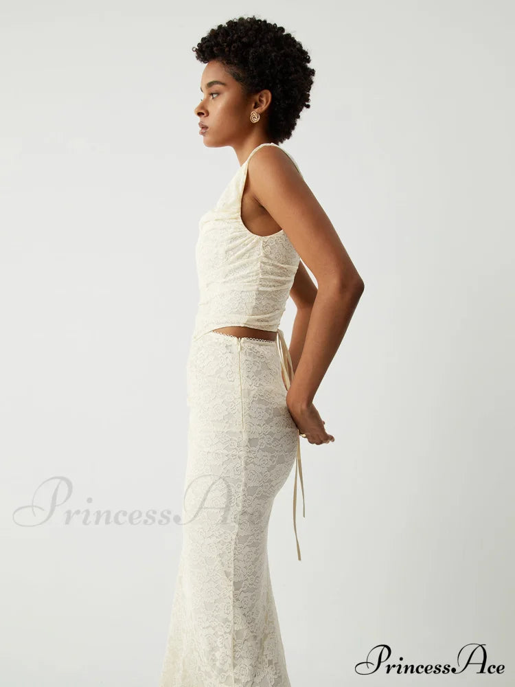 Cream Floral Lace Tie Modern Back Crop Corset Top Tank Tops & Camis