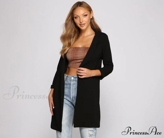 Crepe Long Line Blazer Black / S Casual Woven Jackets