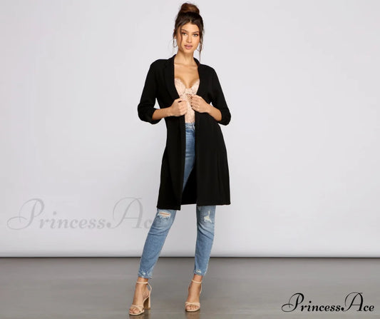 Crepe Longline Blazer For Boss Babes Black / S Casual Woven Jackets