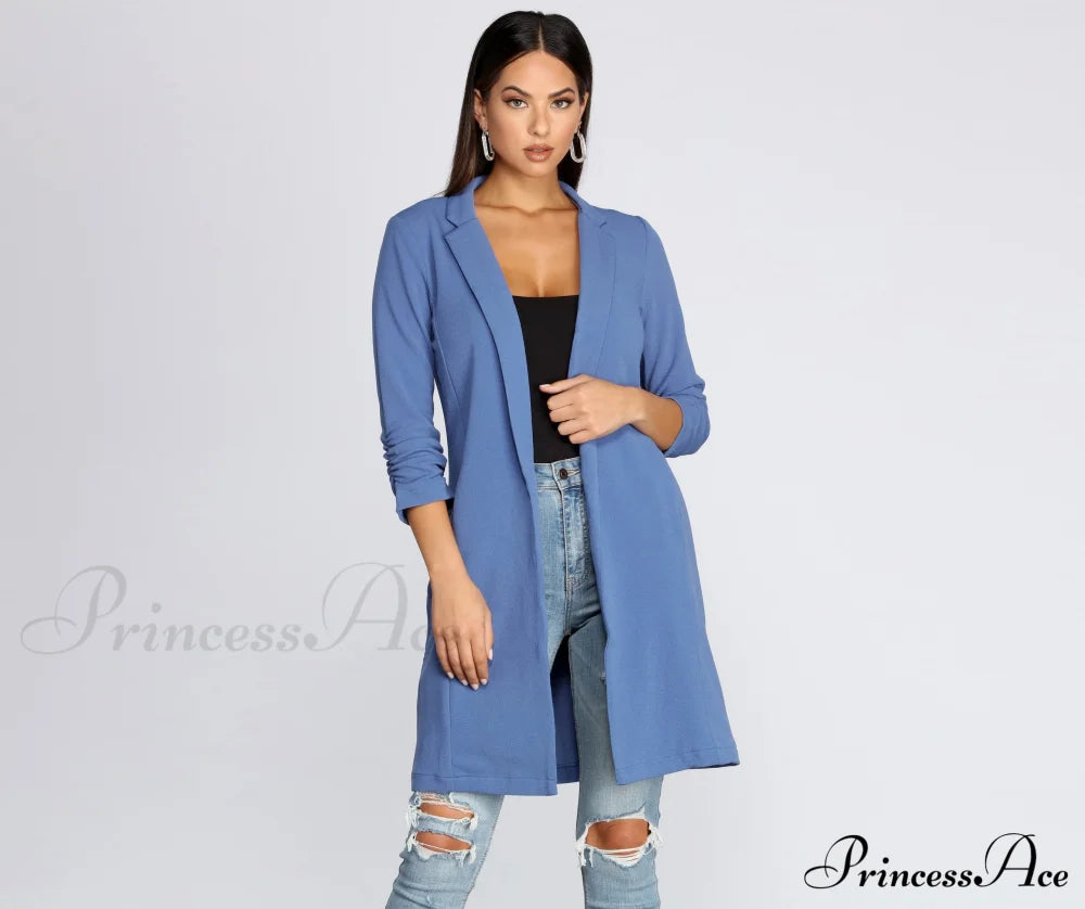 Crepe Longline Blazer For Boss Babes Blue / S Casual Woven Jackets