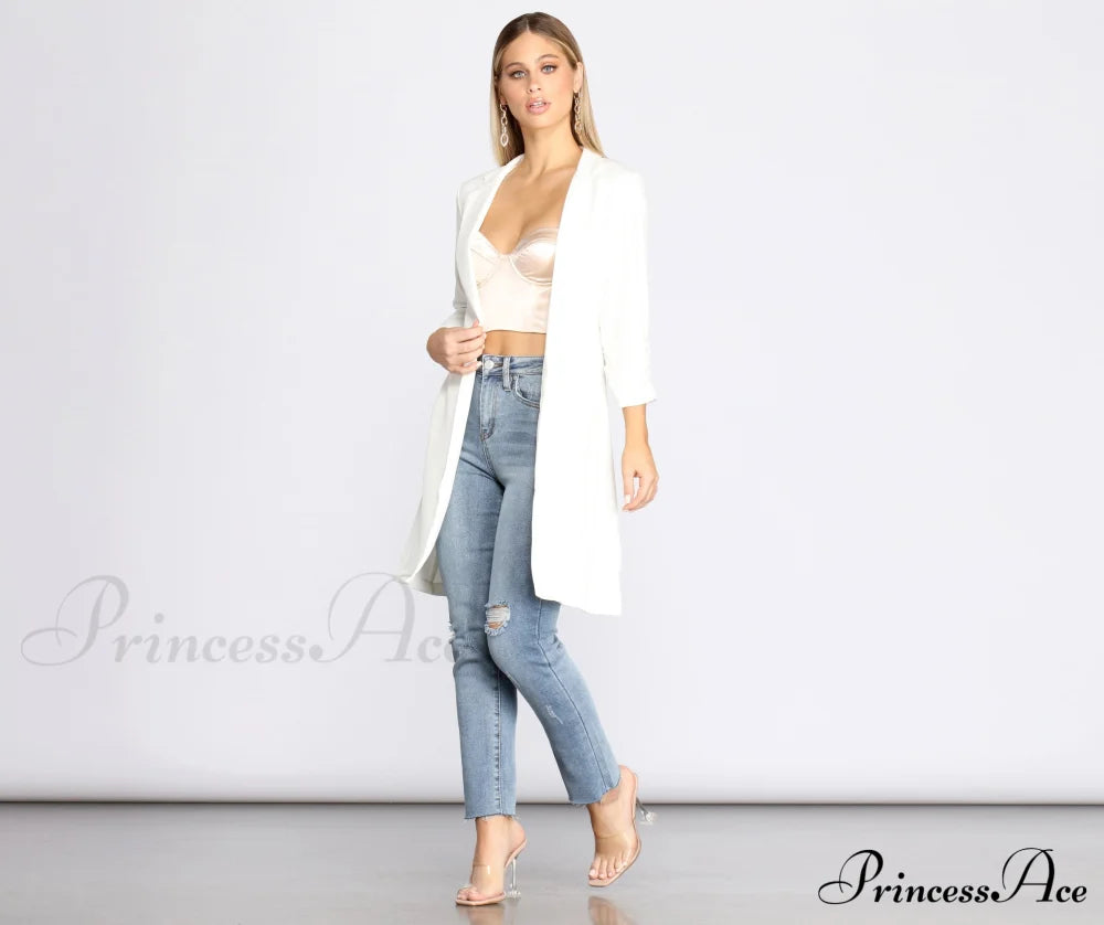 Crepe Longline Blazer For Boss Babes Ivory / S Casual Woven Jackets