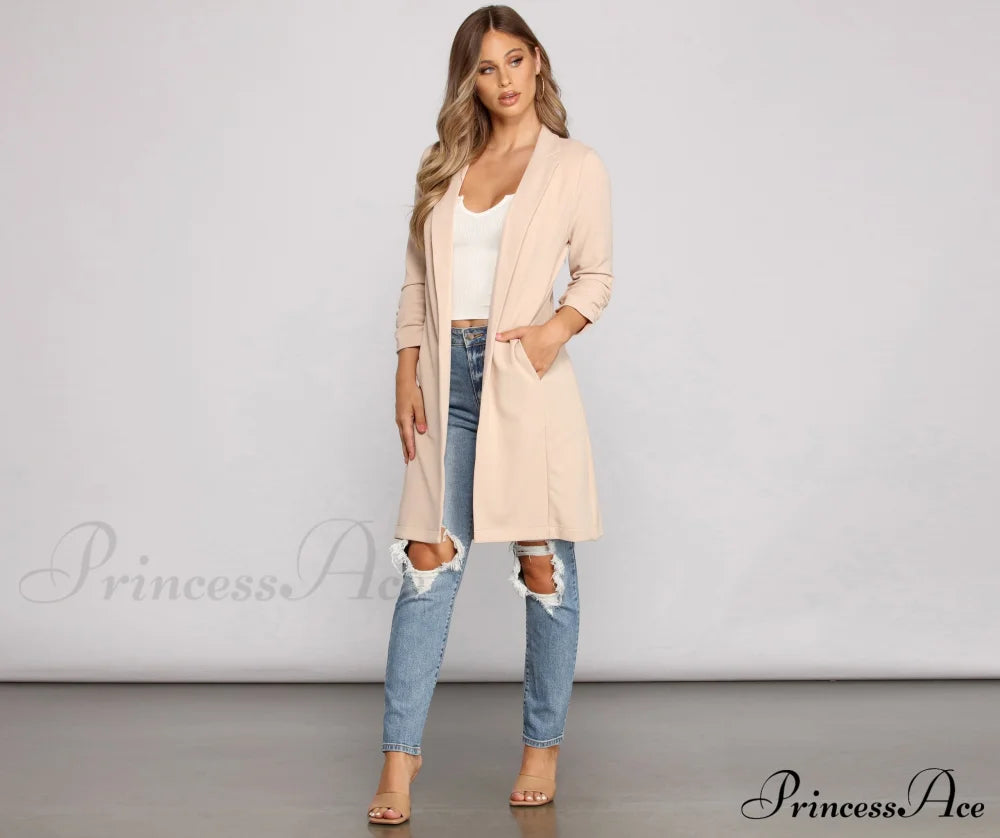 Crepe Longline Blazer For Boss Babes Khaki / S Casual Woven Jackets