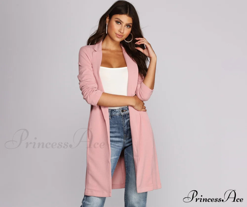 Crepe Longline Blazer For Boss Babes Pink / S Casual Woven Jackets