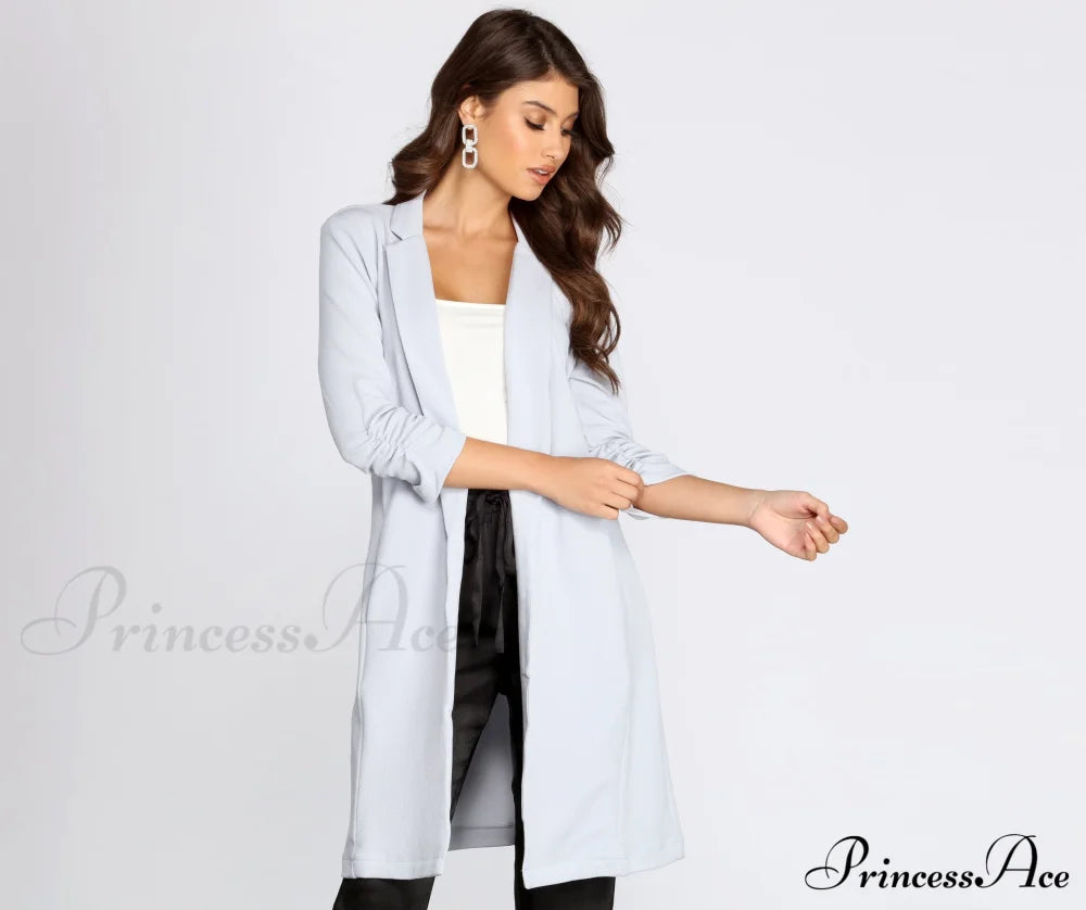 Crepe Longline Blazer For Boss Babes Silver / S Casual Woven Jackets