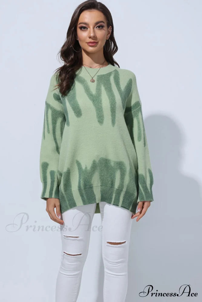 Crew Neck Jumper With Pattern Spring Green / One Size Sweaters-L