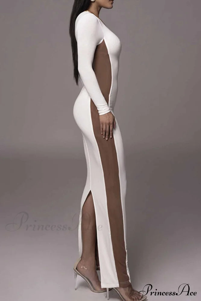 Crew Neck Long Sleeve Slit Midi Dress Dresses