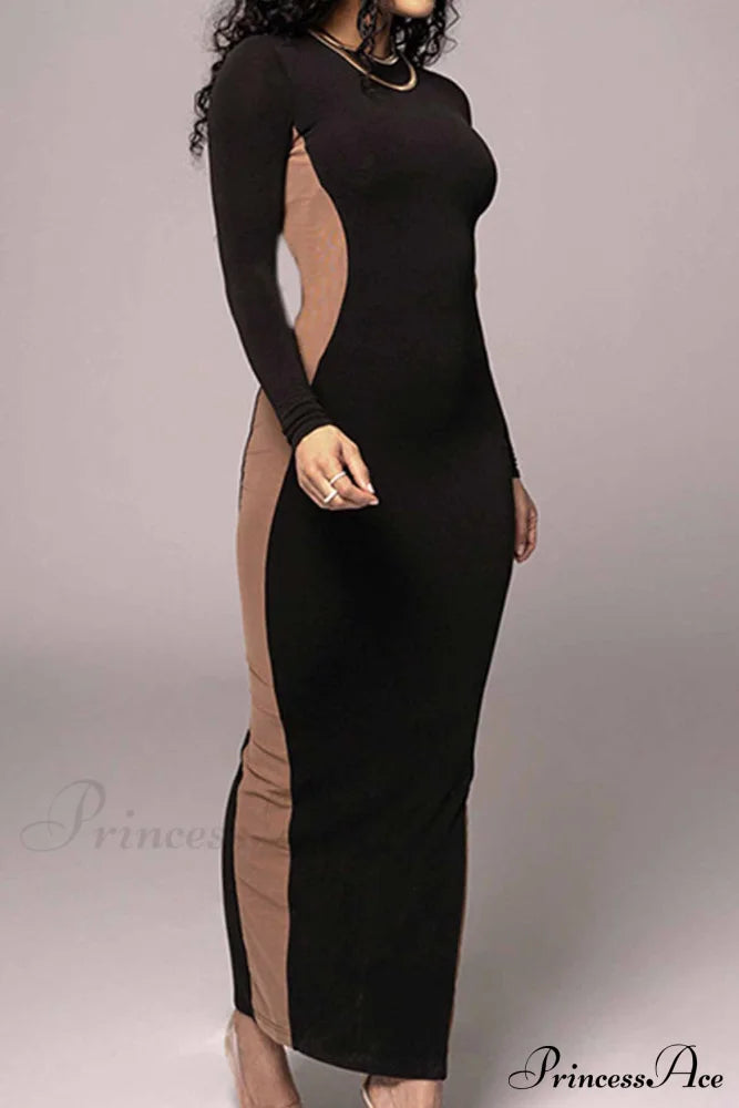 Crew Neck Long Sleeve Slit Midi Dress Dresses