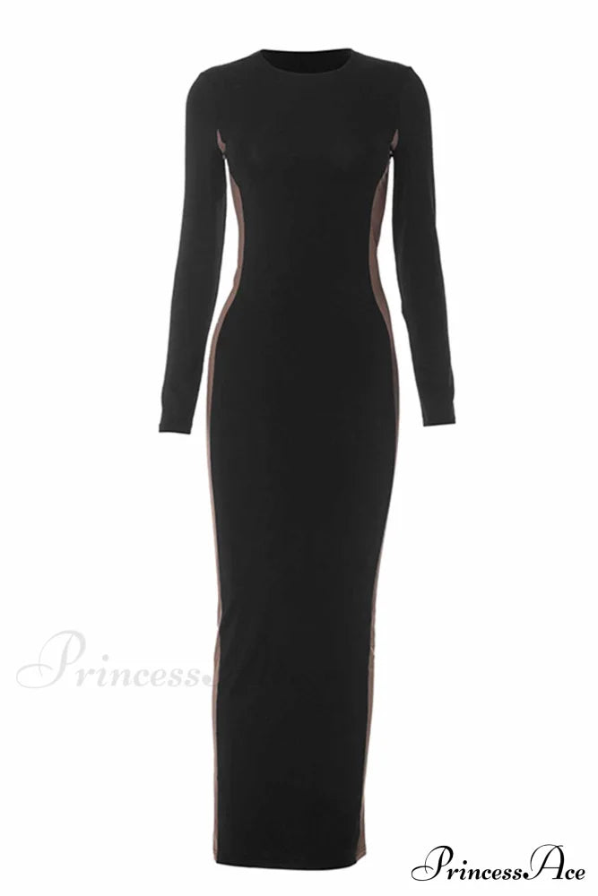 Crew Neck Long Sleeve Slit Midi Dress Dresses