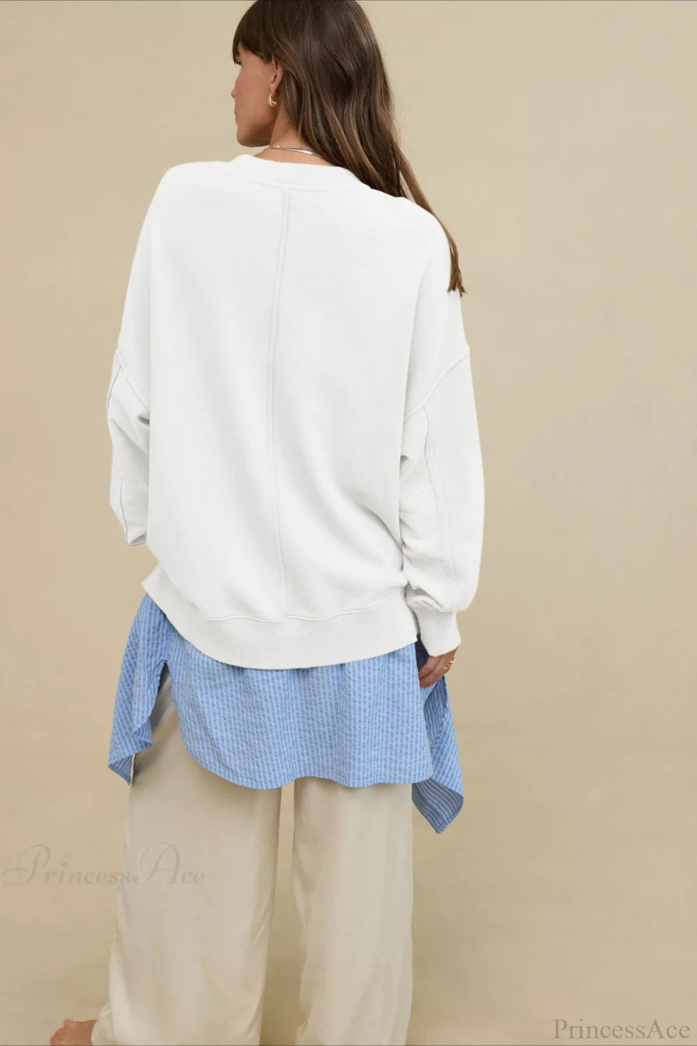 Crew Neck Solid Minimalist Relaxed Sweatshirt White / S