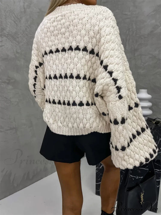 Crew Neck Two-Tone Trendy Decor Casual Sweater Sweaters-L