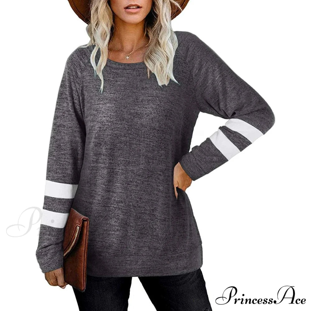 Crewneck Long Sweaters Tunic Women’s Sweatshirts Arm Tops