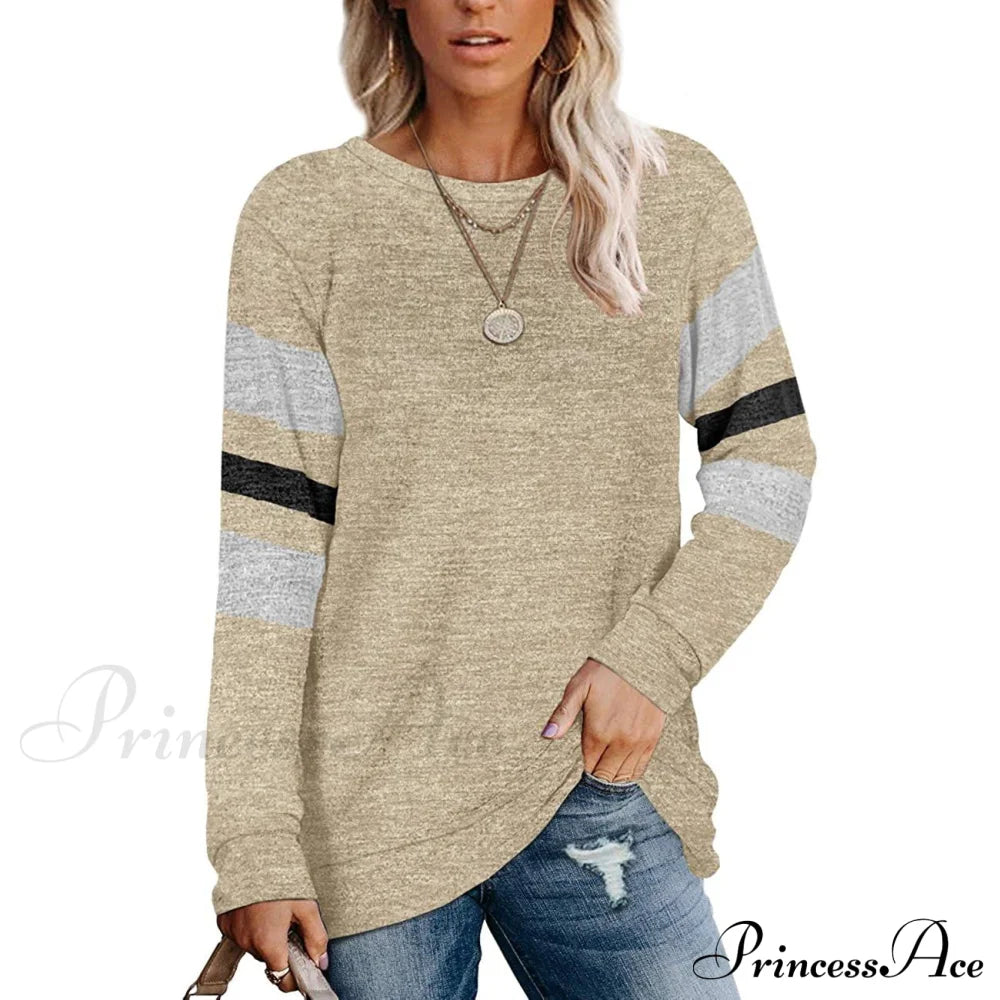 Women's Crewneck Sweatshirts Long Sleeve Sweaters Tunic Tops Khaki clothes refund_fee:1200 tops