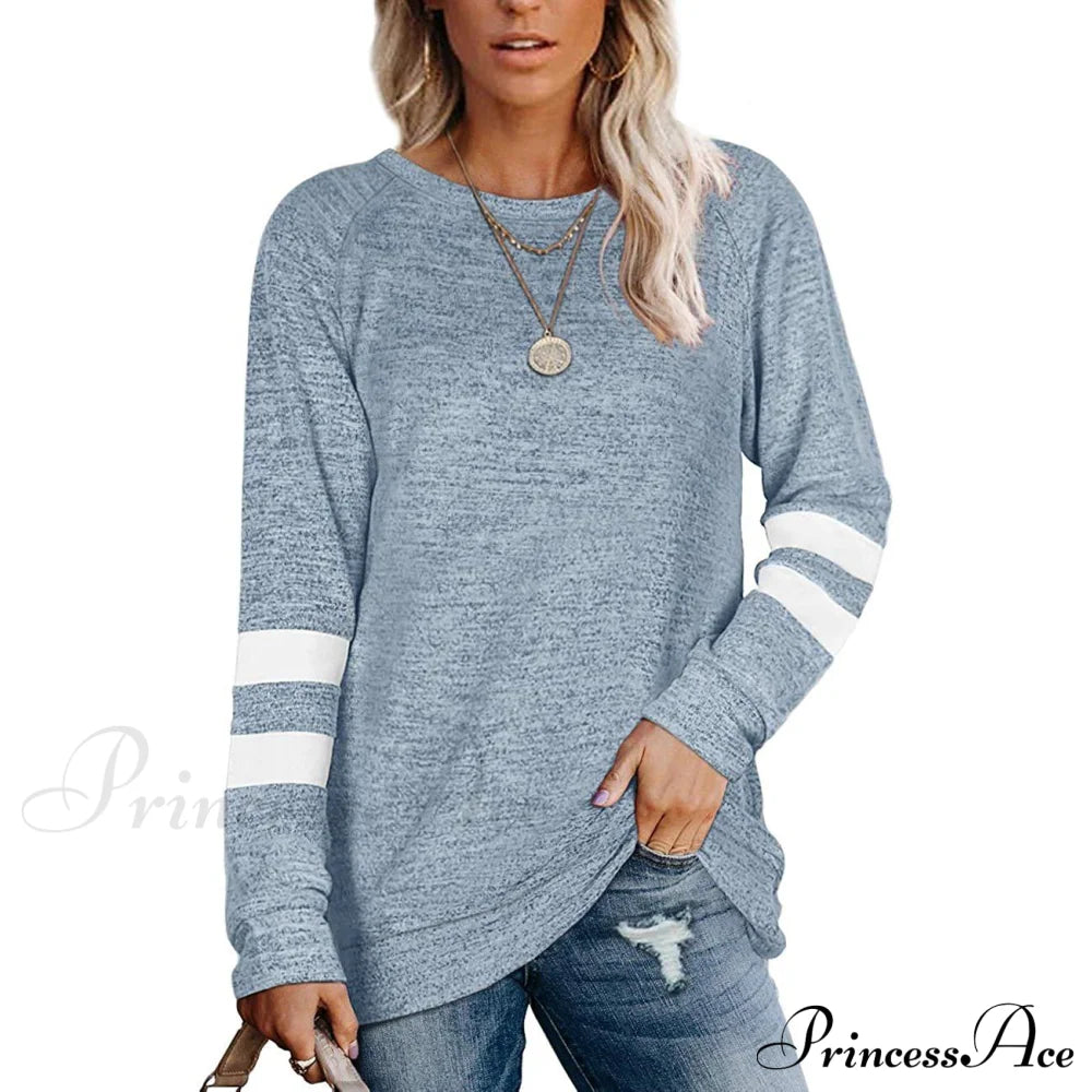 Women's Crewneck Sweatshirts Long Sleeve Sweaters Tunic Tops Light Blue clothes refund_fee:1200 tops