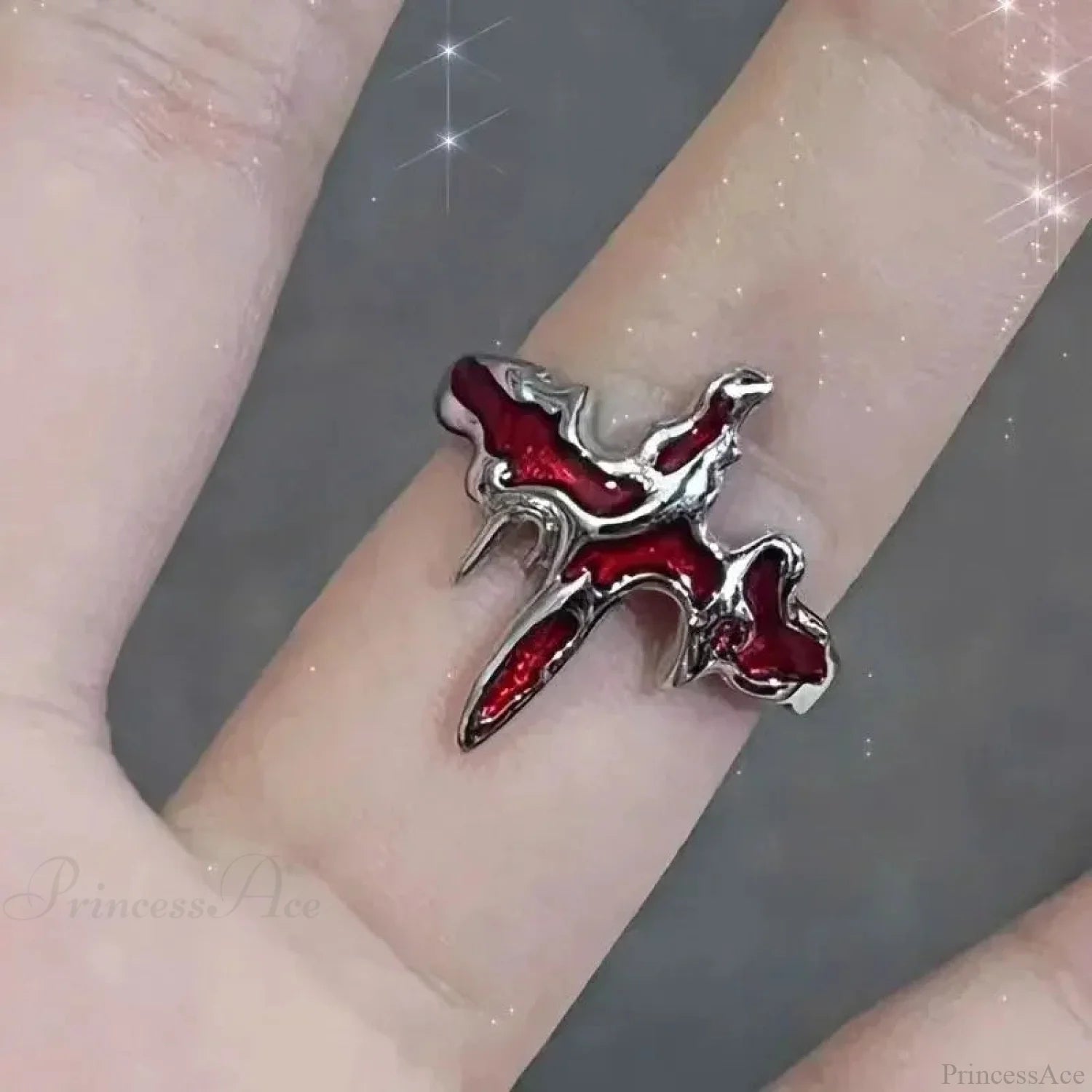 Crimson Crystal Affection Heart Gothic Band sliver3