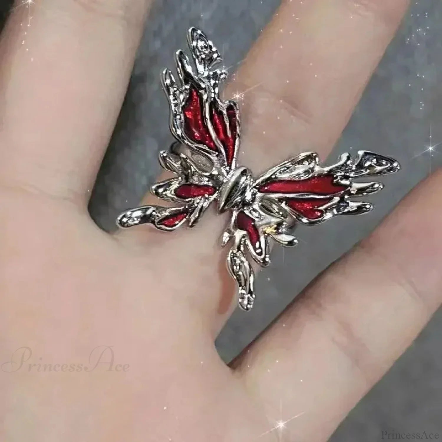 Crimson Crystal Glass Medieval Arachnid Ring red
