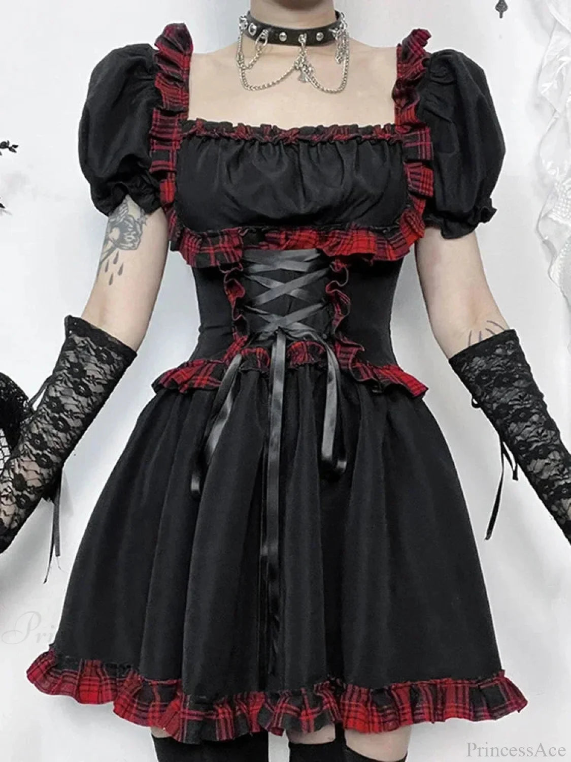 Crimson Tartan Bandage Mini Frock