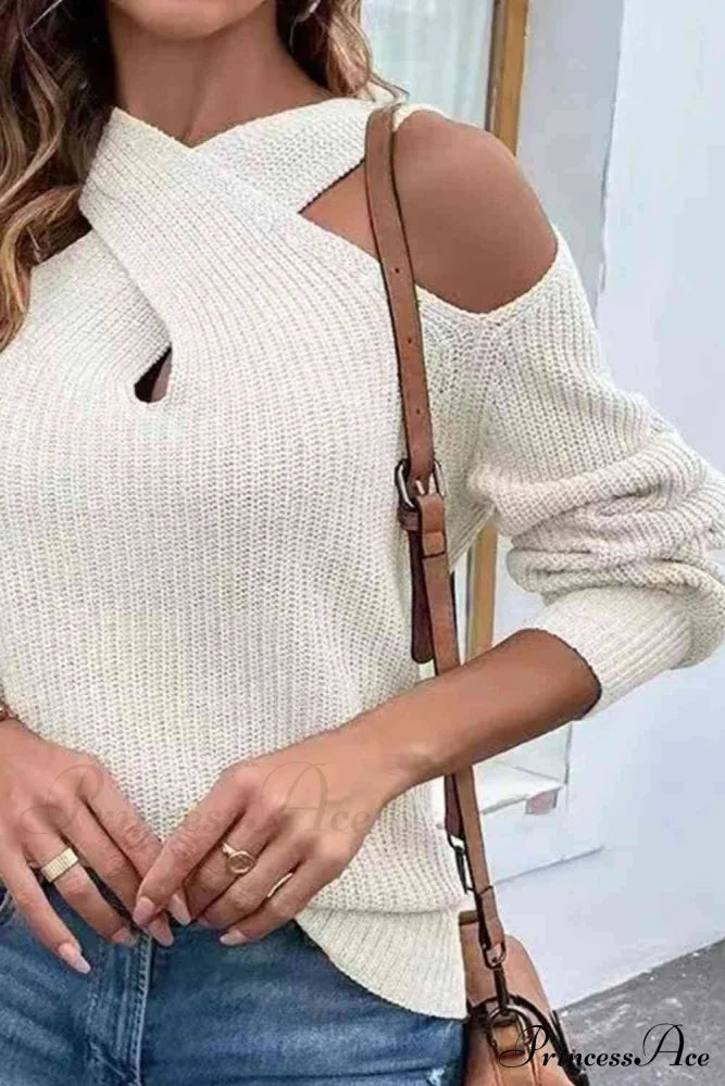 Crisscross Cold-Shoulder Sweater Sweaters-L