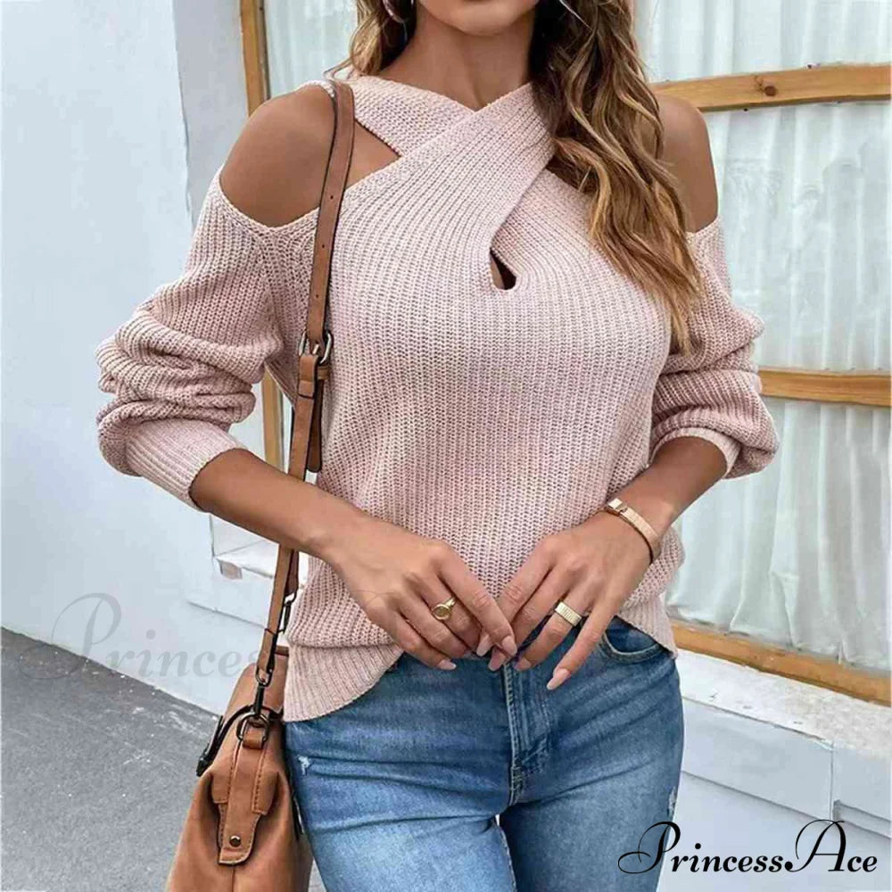 Crisscross Cold-Shoulder Sweater Sweaters-L