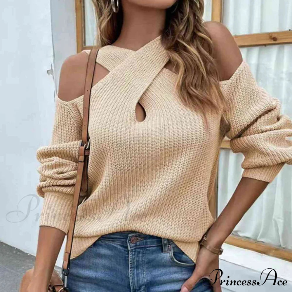 Crisscross Cold-Shoulder Sweater Sweaters-L