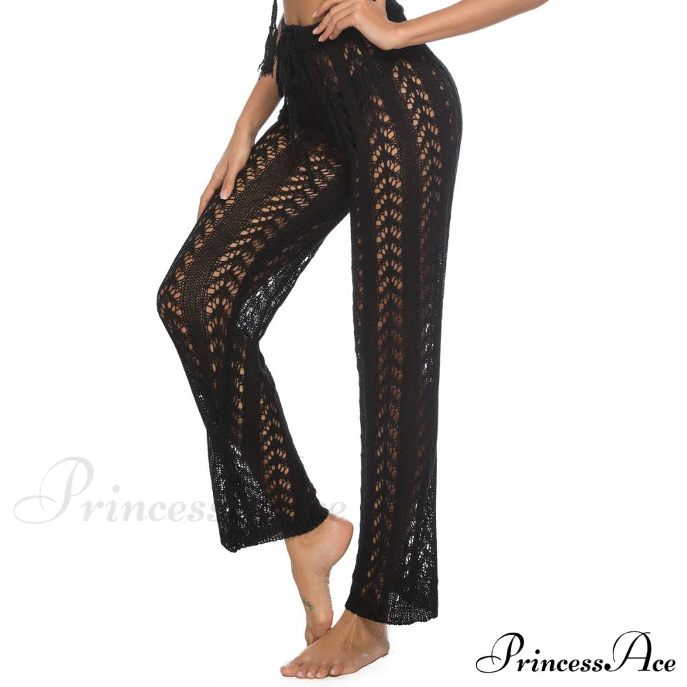 Crochet Beach Wide Leg Pants Black 2 / S