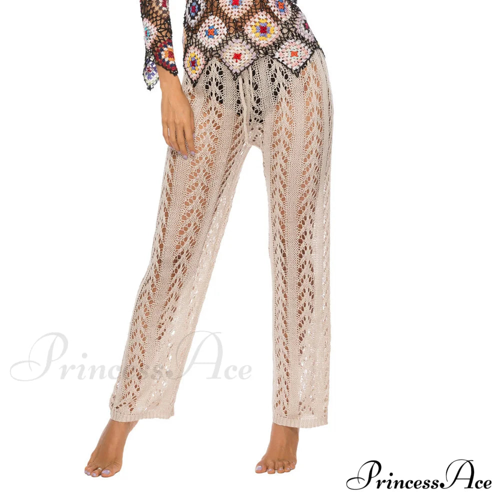 Crochet Beach Wide Leg Pants Khaki / S